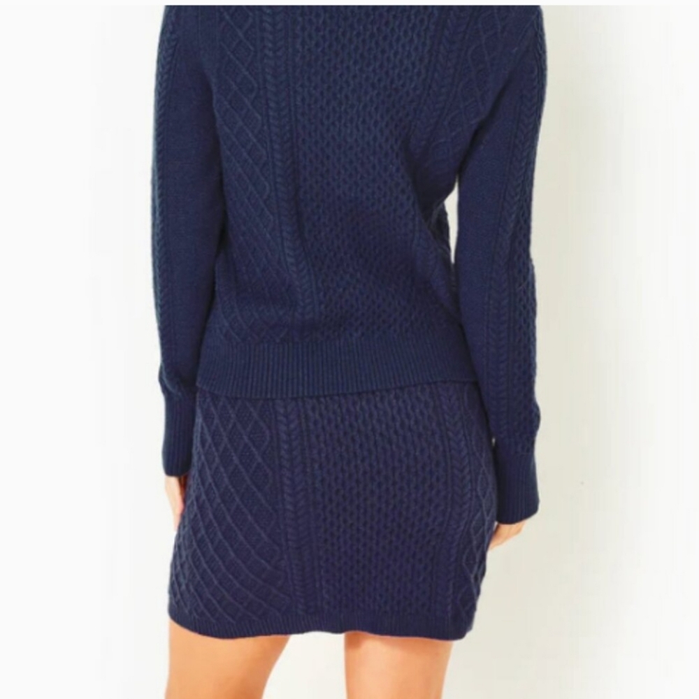 Lilly Pulitzer Lizona Cabled Sweater Skirt in Low Tide Navy - Picture 4 of 10